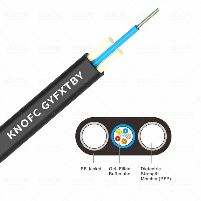 12 Core G652D HDPE Jacket Aerial GYFXTBY Flat Drop Fiber Cable 0